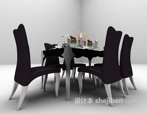 欧式风格高背椅餐桌3d模型下载