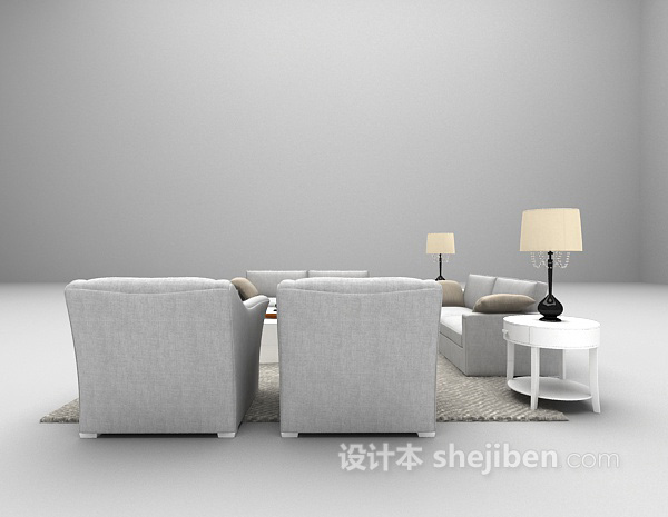 设计本田园风浅色沙发3d模型下载