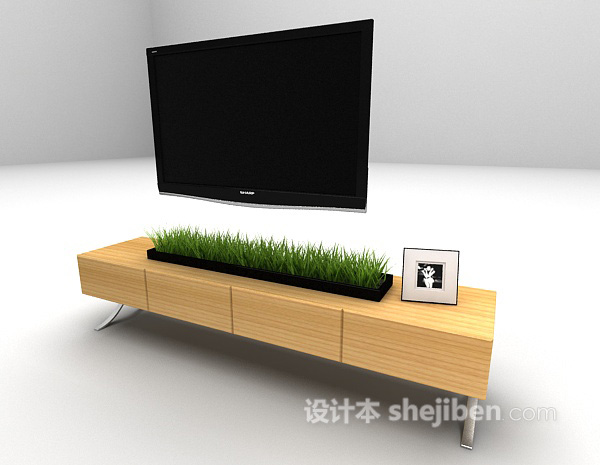 设计本现代矮木质电视柜3d模型下载