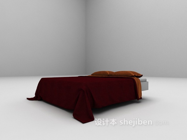 免费酒红色双人床3d模型下载