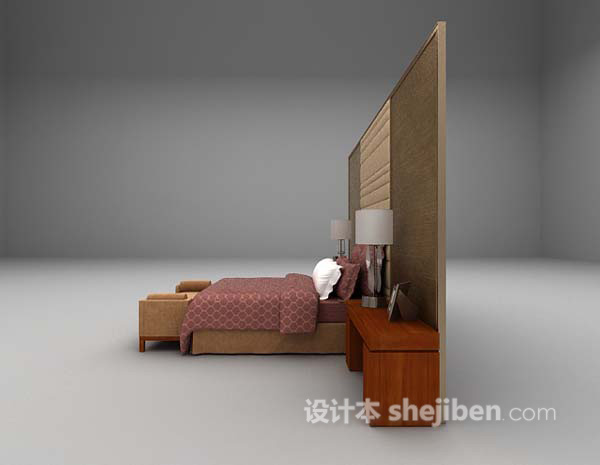 设计本双人床3d模型下载