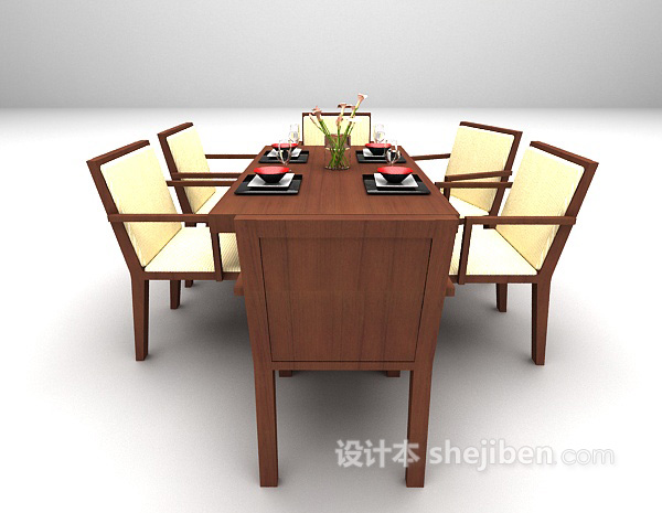 设计本现代木质餐桌3d模型下载