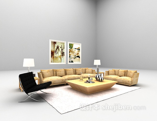 田园风格黄色组合沙发3d模型下载