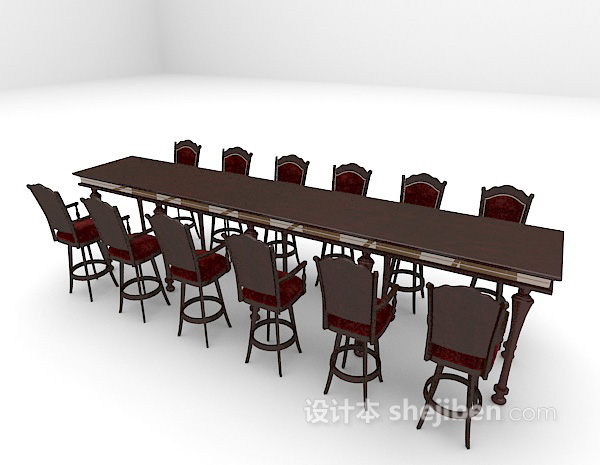 免费长形桌椅组合3d模型下载