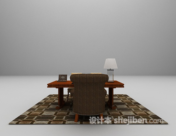 带地毯办公桌椅组合3d模型下载
