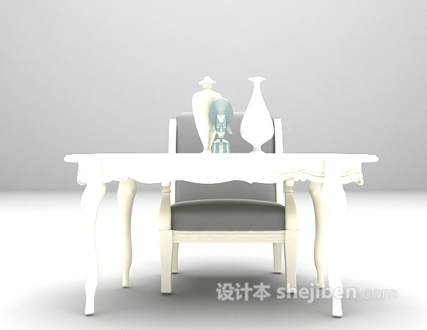 白色木质书桌3d模型下载