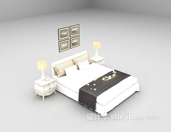 欧式风格白色床max3d模型下载