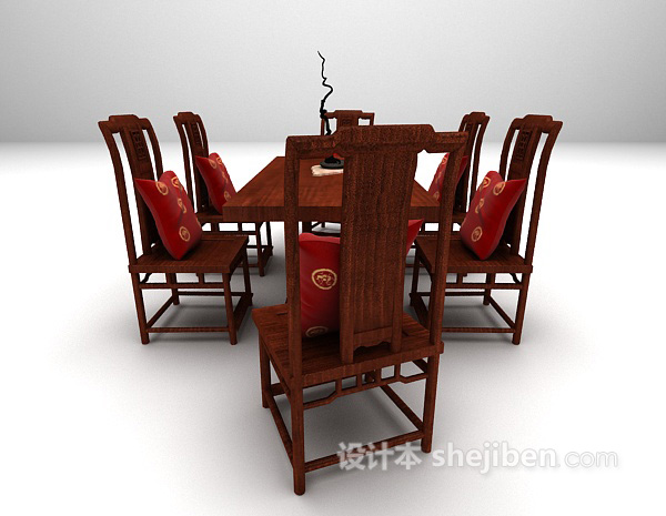 设计本中式长形桌椅3d模型下载
