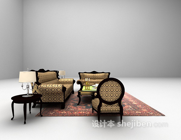 花格式沙发组合3d模型下载