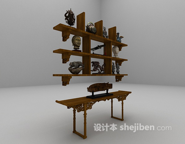 中式风格古典中式展示柜3d模型下载