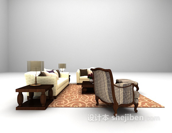 设计本欧式组合沙发免费3d模型下载