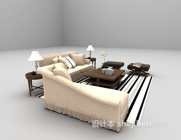 免费现代浅色组合沙发欣赏3d模型下载