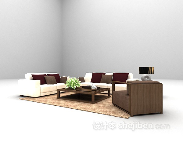 免费朴素田园组合沙发3d模型下载