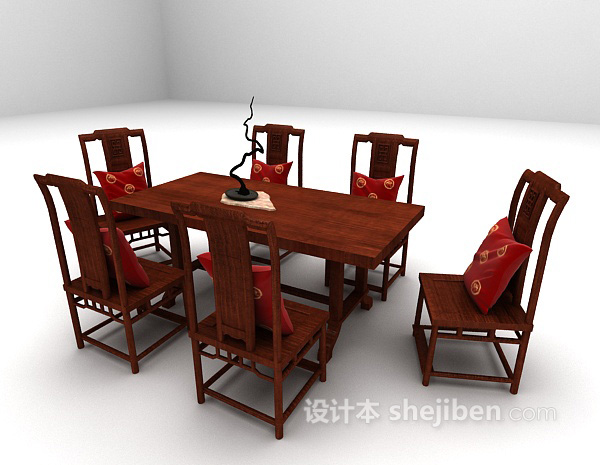 免费中式长形桌椅3d模型下载