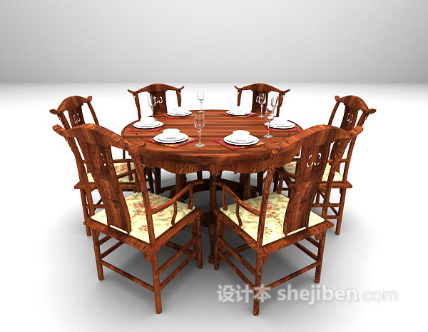 设计本中式木质餐桌3d模型下载