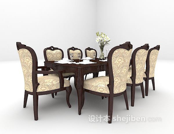 欧式风格欧式木质餐桌免费3d模型下载