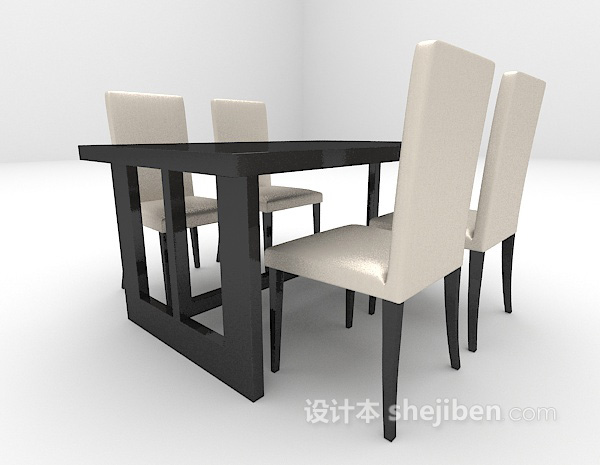 现代风格现代黑色餐桌组合欣赏3d模型下载