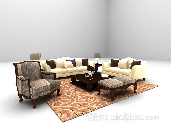 欧式风格欧式组合沙发免费3d模型下载