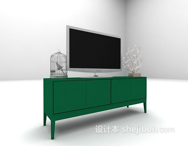 现代风格绿色电视柜3d模型下载