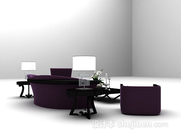 免费紫色沙发组合3d模型下载