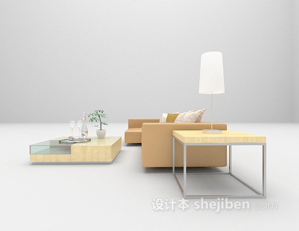 现代风格浅色皮质沙发3d模型下载
