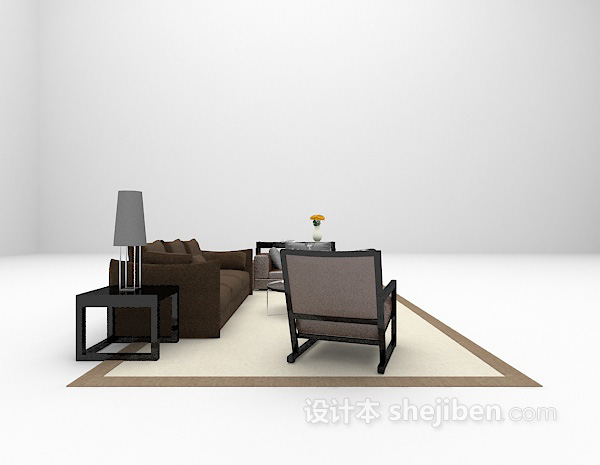 现代风格棕色沙发组合3d模型下载