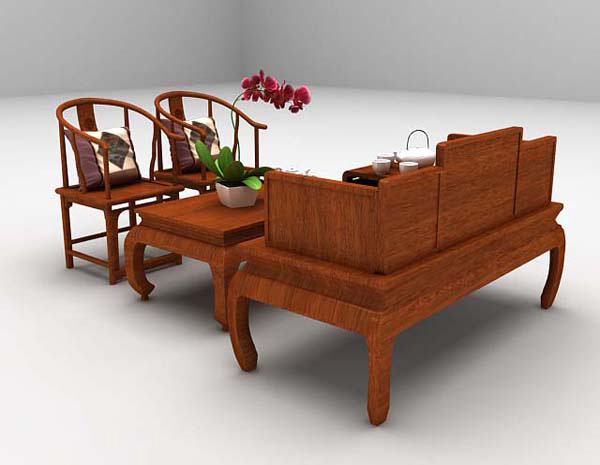 免费实木桌椅组合3d模型下载