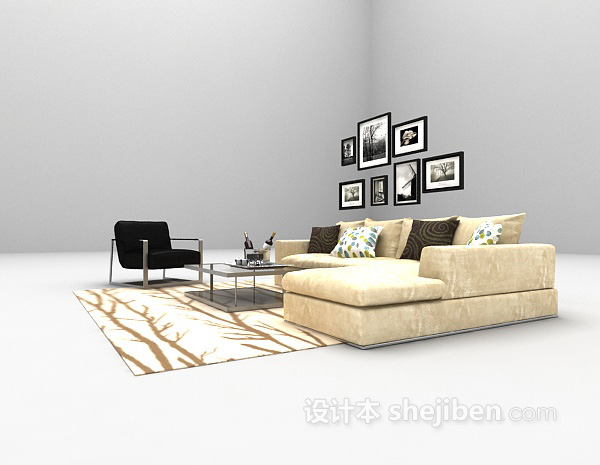 免费家庭沙发组合3d模型下载