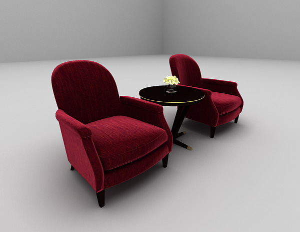 欧式风格红色布艺沙发3d模型下载
