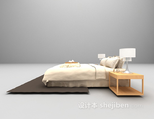 设计本白色床3d模型下载