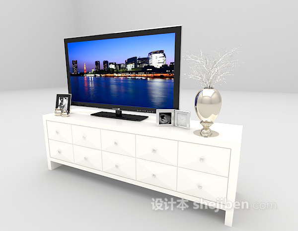 设计本现代白色电视柜3d模型下载