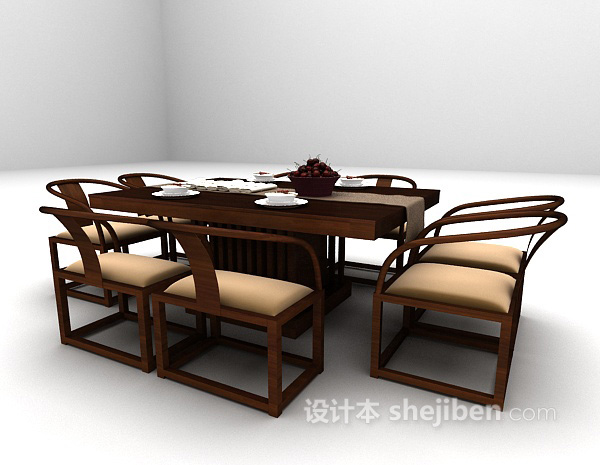 免费中式木质桌椅免费3d模型下载
