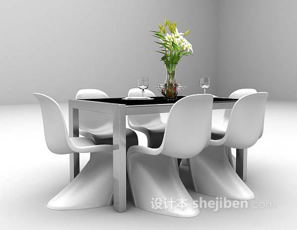 设计本现代黑色餐桌推荐3d模型下载