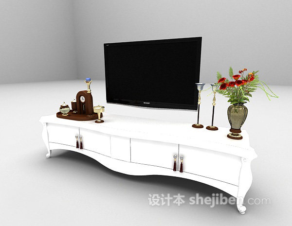 设计本家庭白色电视柜3d模型下载