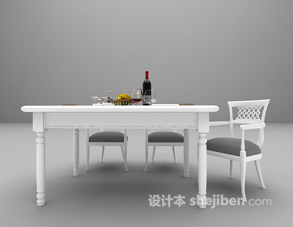 现代白色餐桌3d模型下载