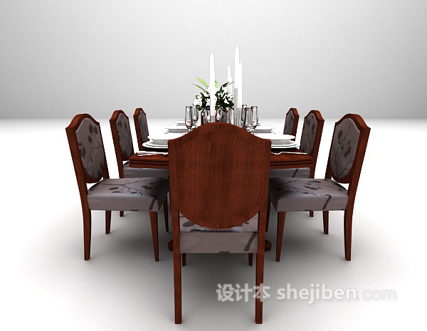 设计本木质餐桌免费3d模型下载