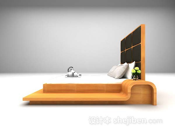 设计本木制床3d模型下载