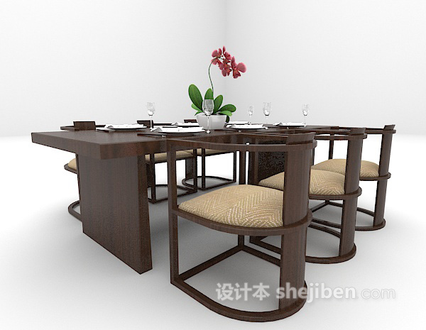 中式风格黑色中式餐桌3d模型下载