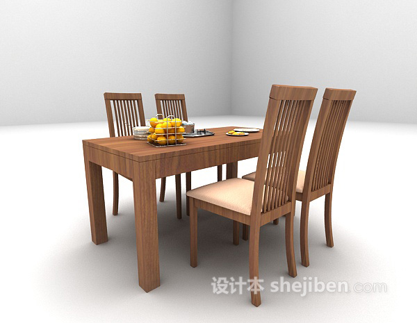现代风格现代木质桌椅组合3d模型下载