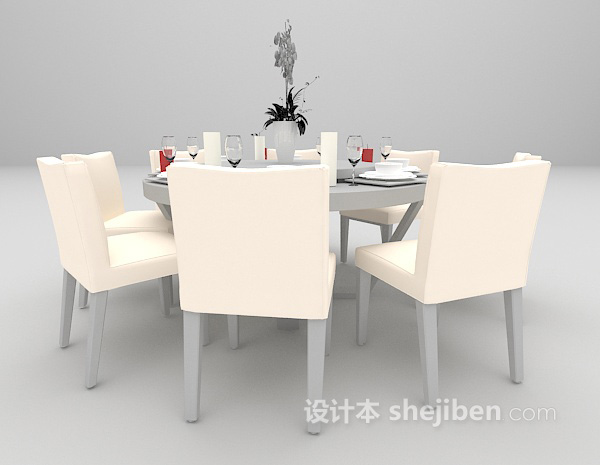设计本欧式圆形桌椅3d模型下载