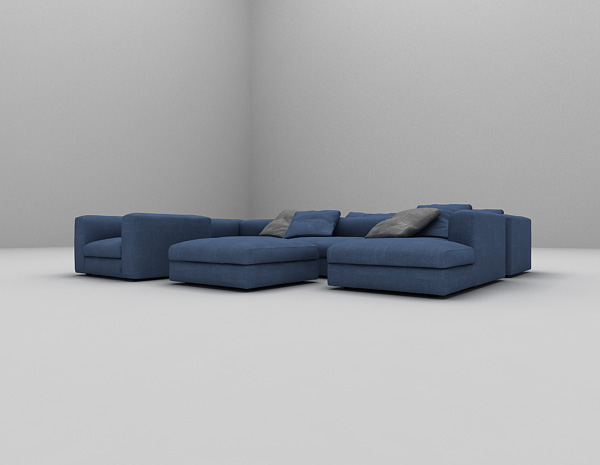 免费蓝色沙发组合3d模型下载