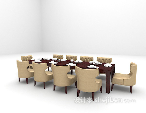 免费欧式棕色餐桌3d模型下载
