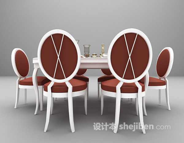 古典餐桌椅组合3d模型下载