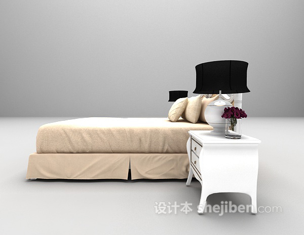 设计本白色欧式床3d模型下载