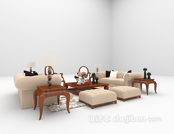欧式风格欧式浅色沙发组合大全3d模型下载