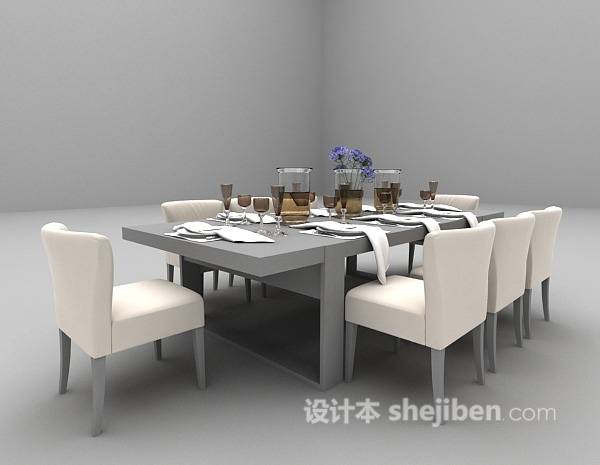 现代风格现代棕色餐桌大全3d模型下载