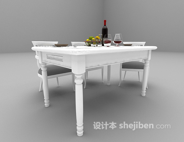 现代风格现代白色餐桌3d模型下载