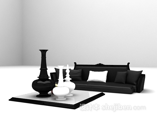 设计本黑白组合沙发3d模型下载