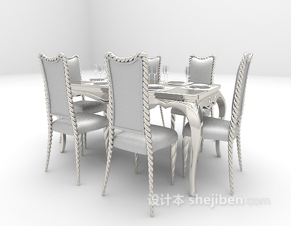 免费欧式灰色餐桌3d模型下载