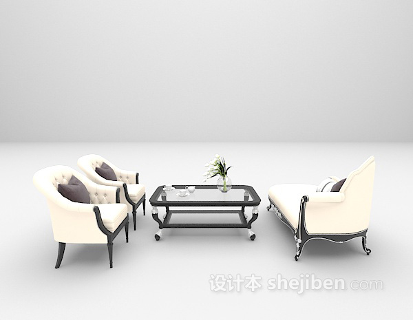 浅色沙发组合3d模型下载
